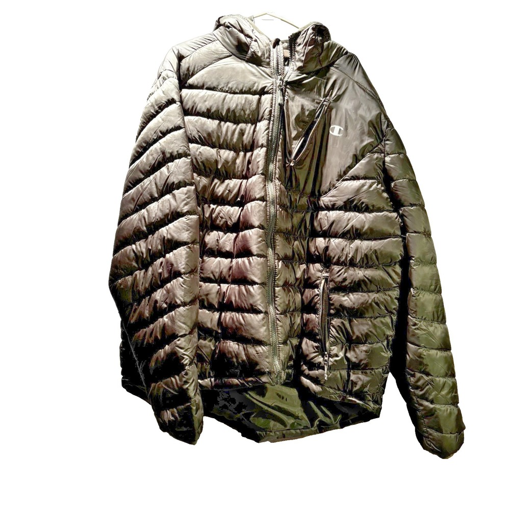 Champion‎ Men's Quilted Hooded Puffer Jacket Dark Green Size 2XL New With Tags